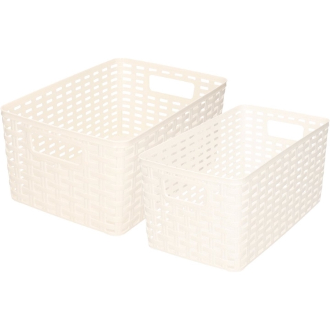 Set van 8x stuks opbergboxen/opbergmandjes rotan parel wit kunststof -