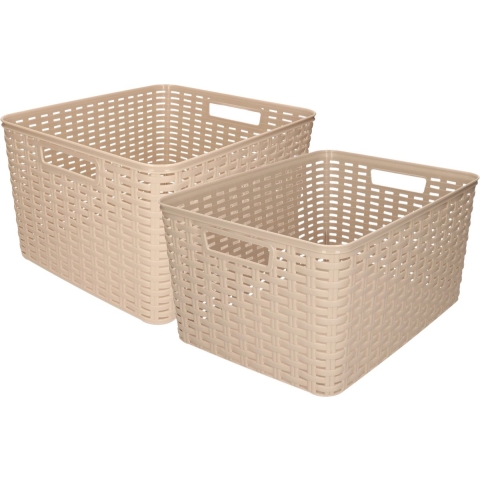 Set van 6x stuks opbergboxen/opbergmandjes rotan taupe kunststof -