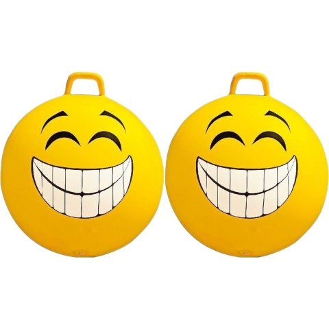 2x stuks gele skippybal smiley voor kinderen 65 cm -