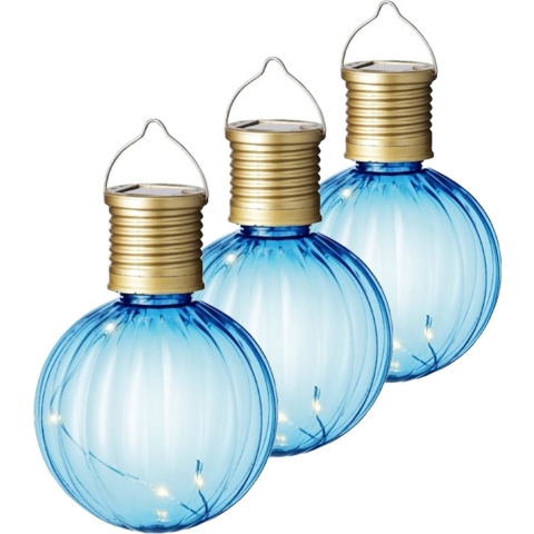 Lumineo tuin/buiten 10x stuks Led lampje/lampion solar verlichting blauw 11 x 8 cm -