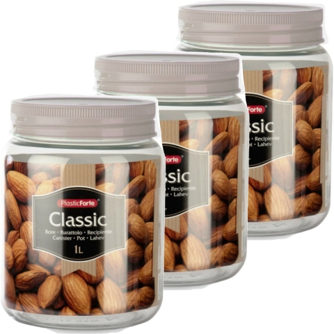 Set van 10x stuks kunststof keuken voorraadpot/weckpot taupe 1 liter met deksel -