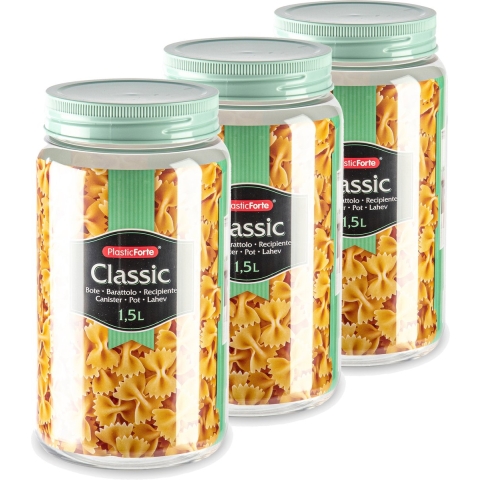 Set van 12x stuks kunststof keuken voorraadpot/weckpot mintgroen 1.5 liter met deksel -