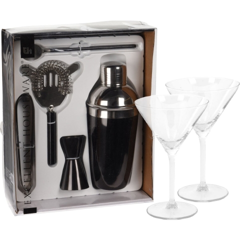 Excellent Houseware cocktails maken set 5-delig met 4x Martini glazen -