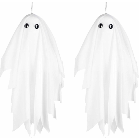 Set van 2x stuks hangende horror decoratie spook 48 cm met beweging en geluid -