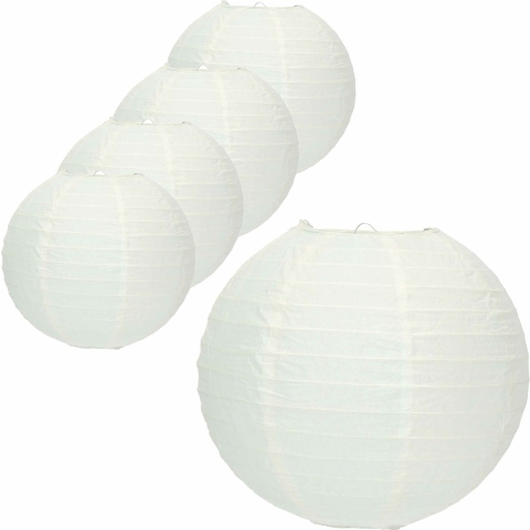 Luxe bol feest lampion - Pakket van 10x stuks - wit - dia 25 cm - papier -