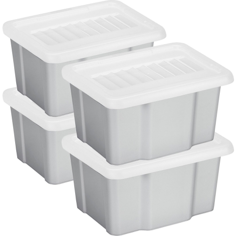 Sunware 4x opslagbox kunststof 24 liter lichtgrijs 42 x 33 x 22 cm met deksel -