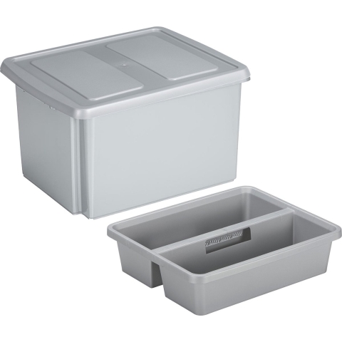 Sunware opslagbox kunststof 32 liter lichtgrijs 45 x 36 x 24 cm met deksel en organiser tray -