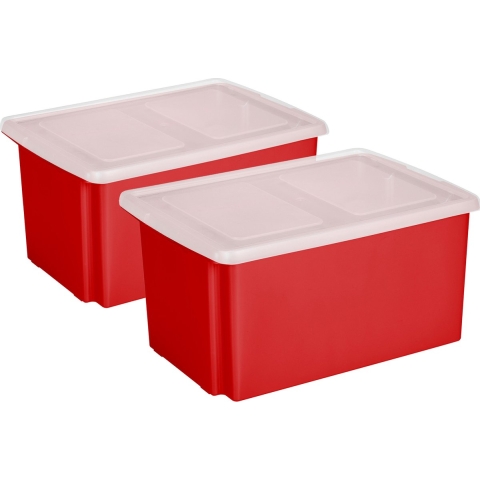 Sunware 2x opslagbox kunststof 51 liter rood 59 x 39 x 29 cm met deksel -