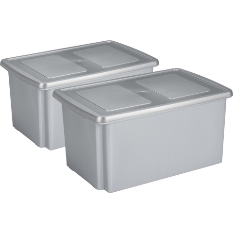 Sunware 2x opslagbox kunststof 51 liter grijs 59 x 39 x 29 cm met deksel -