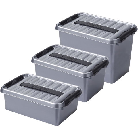 Opberg boxen set 6x stuks 9/6/4 liter kunststof grijs met deksel -