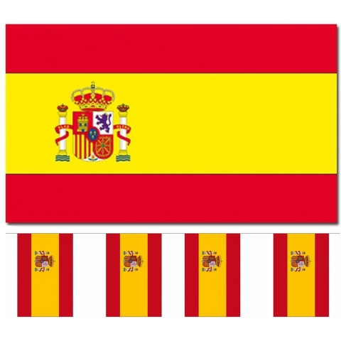 Landen vlaggen versiering set - Spanje - Vlag 90 x 150 cm en vlaggenlijn 9 meter -