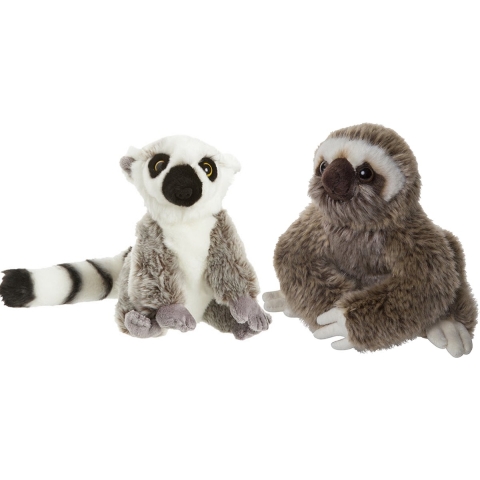 Apen serie zachte pluche knuffels 2x stuks - Maki aap en Luiaard van 18 cm -