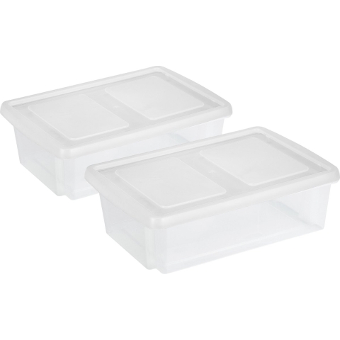 Sunware 2x stuks opslagbox kunststof 30 liter transparant 59 x 39 x 17 cm met deksel -