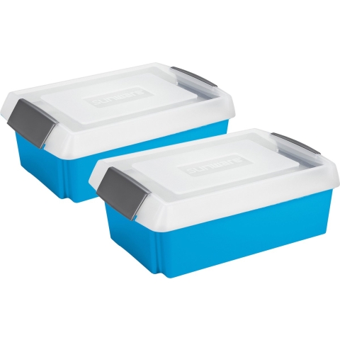 Sunware 2x opslagbox kunststof 30 liter blauw 59 x 39 x 17 cm met extra hoge deksel -