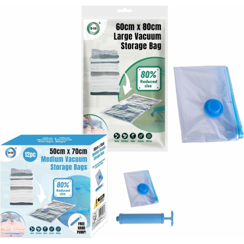 Compressie/vacuum opbergzakken met handpomp - 15 stuks - 2 formaten -