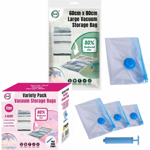 Compressie/vacuum opbergzakken met handpomp - 15 stuks - 3 formaten -