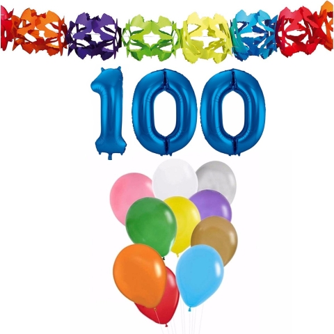 Verjaardag versiering pakket 100 jaar - opblaascijfer/slinger/ballonnen -