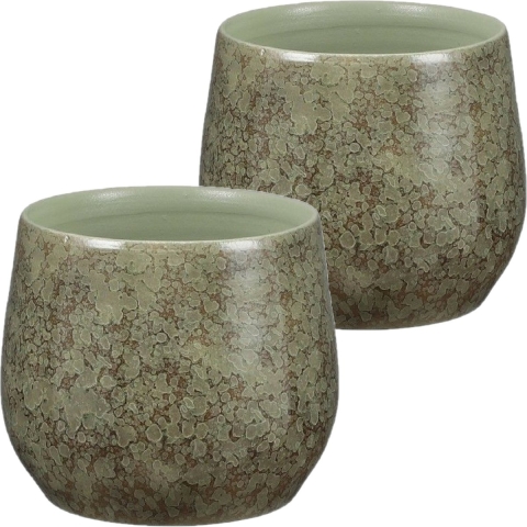 Plantenpotten/bloempotten 2 stuks van terracotta in het groen shadow D19 en H17 cm -