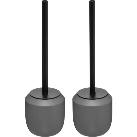 2x stuks WC-/toiletborstel met houder rond grijs polyresin 39 cm -