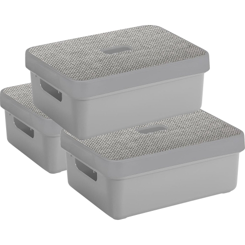 3x Opbergbox/mand lichtgrijs 9 liter kunststof met deksel -