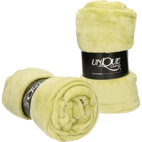 Enzo Fleece dekens/plaids 2 stuks 130 x 180 cm - fluweel kiwi -