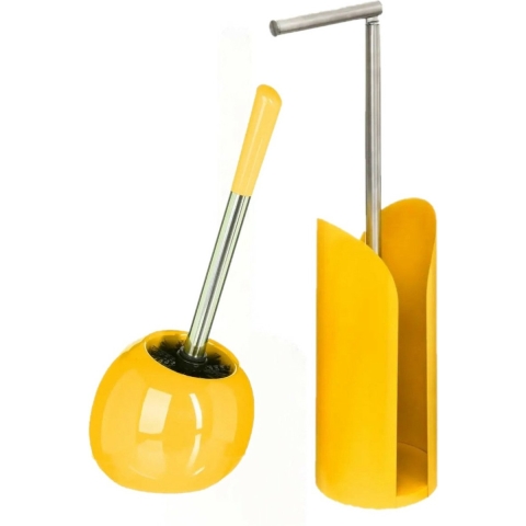 WC-/toiletborstel met toiletrolhouder set geel -