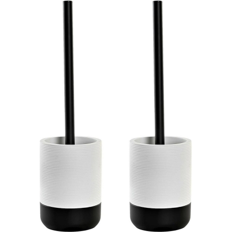 2x stuks WC/Toiletborstel in houder keramiek zwart/wit 38 x 10 cm -