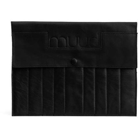 MUUD Oslo XL Black - Handgemaakt leren etuit voor sokkennaalden en verwisselbare breinaalden 22x28cm