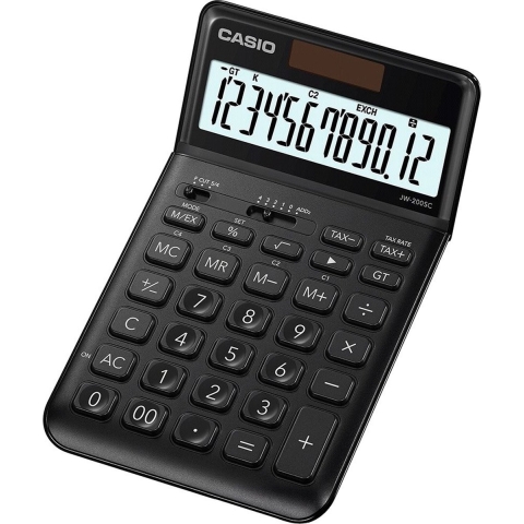 Casio JW-200SC-BK Bureaurekenmachine Zwart Aantal displayposities: 12 werkt op zonne-energie, werkt op batterijen (l x b x h) 184 x 109 x 11 mm