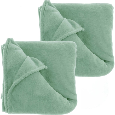 Fleece dekens/plaids Bailey 2 stuks 130 x 180 cm - salie groen -