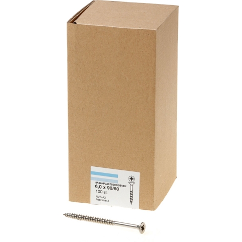 Hoenderdaal Spaanplaatschroef Rvs-A2 Pk PZ3 6.0X90/60 | 100 stuks - 0203.30.50501