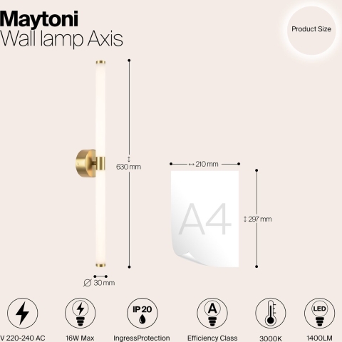 Maytoni - Wandlamp Axis - Goud - Ø3