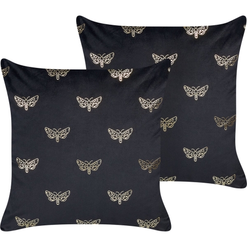 Beliani - YUZURI - Sierkussen set van 2 - Zwart - 45 x 45 cm - Fluweel