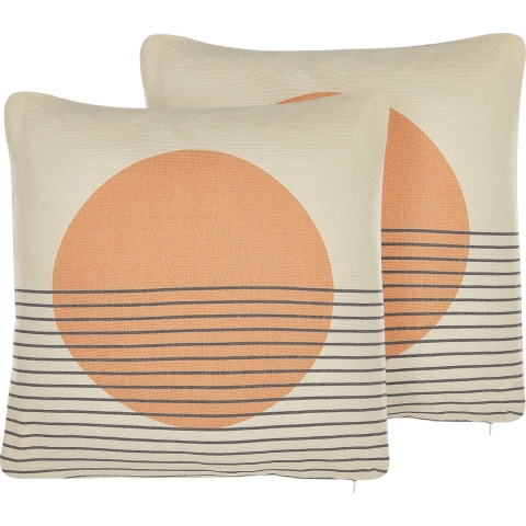 Beliani-MOONFLOWER -Sierkussen set van 2-Beige-45 x 45 cm-Polyester