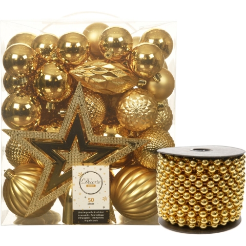 Kunststof kerstversiering set goud 51-delig -