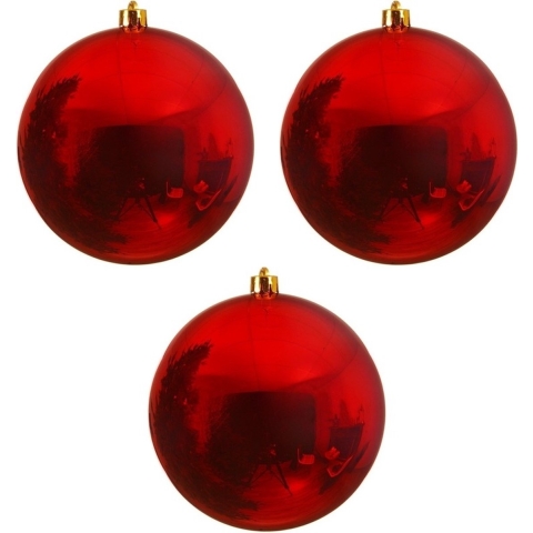 Decoris Kerstbal - 3x - rood - groot - 20 cm - kunststof - glans -