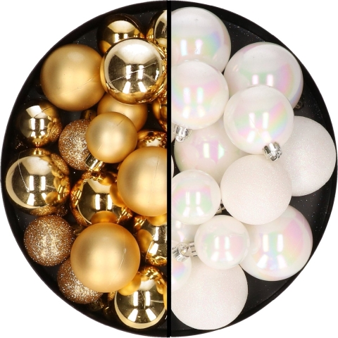 Kerstballen 60x stuks - mix goud/parelmoer wit - 4-5-6 cm - kunststof -