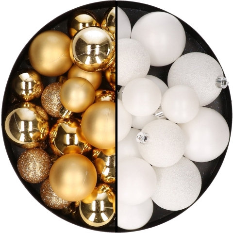 Kerstballen 60x stuks - mix goud/wit - 4-5-6 cm - kunststof -