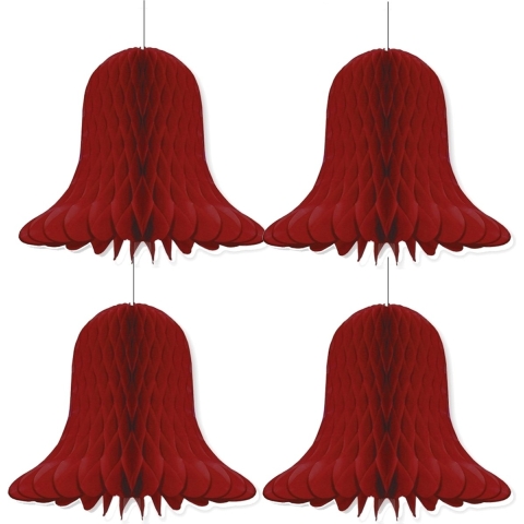 Kerstklokken lampionnen - 4x - donkerrood - 30 x 30 cm - Kerstversiering - Papier -