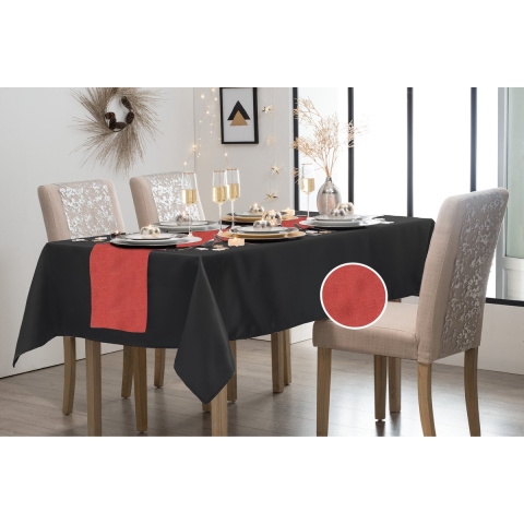Feest tafelkleed met glitter tafelloper - op rol - zwart/rood - 10 meter -