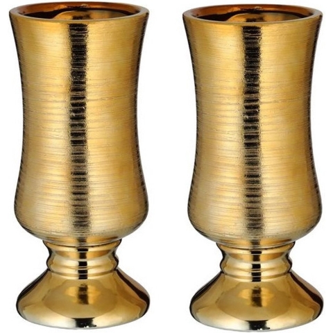 Set van 2x stuks bloemenvaas kelk goud van keramiek 24 cm -