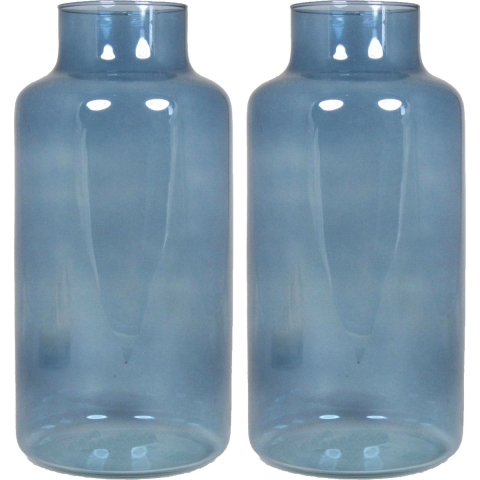 Bloemenvaas Milan - 2x - transparant blauw glas - D15 x H30 cm - melkbus vaas met smalle hals -