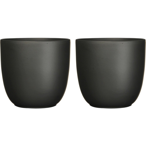Plantenpot/bloempot Tusca - 2x stuks - Zwart - keramiek - mat - D17/H16 cm -