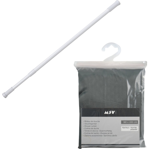 MSV Douchegordijn met ringen - donkergroen - 180 x 200 cm - ophangstang uitschuifbaar 70-120 cm -