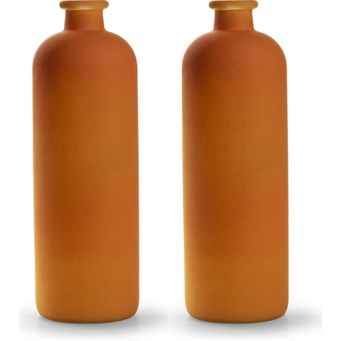 Jodeco - bloemenvaas Avignon - 2x - Fles model - glas - mat oranje - H33 x D11 cm -