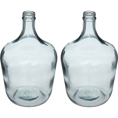 Bloemenvaas - 2x - Olijfolie Fles model - blauw transparant - glas - H30 x D18 cm -