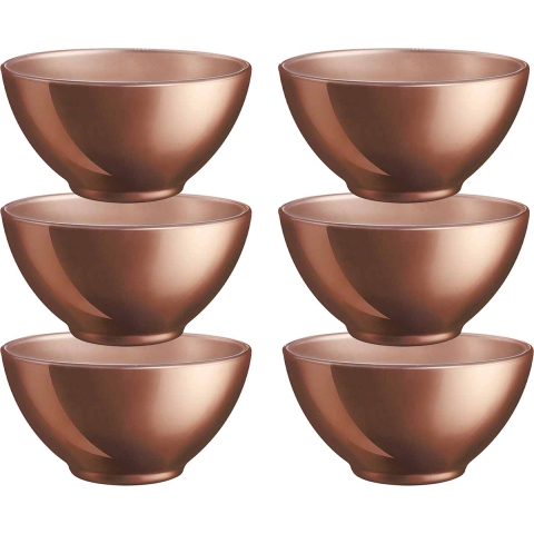 Kommetjes/schaaltjes voor dessert/ontbijt - 6x - Glas - D13 x 6 cm - koper -