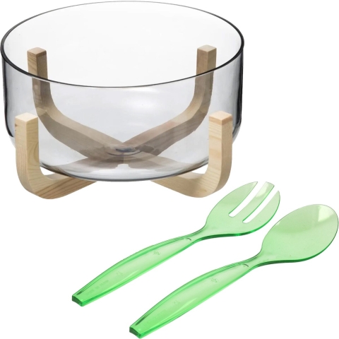 Secret de Gourmet Slakom/schaal met slacouvert - Glas/hout - D24 cm -