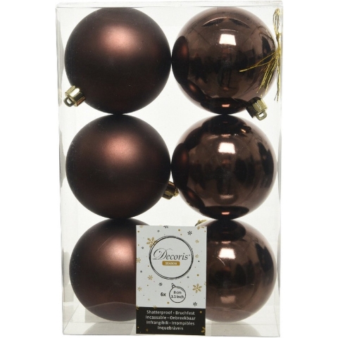 30x Donkerbruine kerstballen 8 cm kunststof mat/glans -