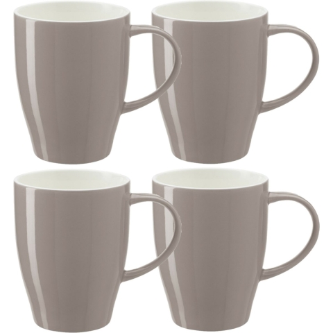 Koffie mokken/bekers Paris - 6x - porselein - met oor - steengrijs - 350 ml - stijlvolle vorm -